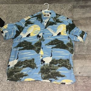 VINTAGE Kalaheo Made In Hawaii Hawaiian Shirt Mens Size Large CRANES 100% RAYON
